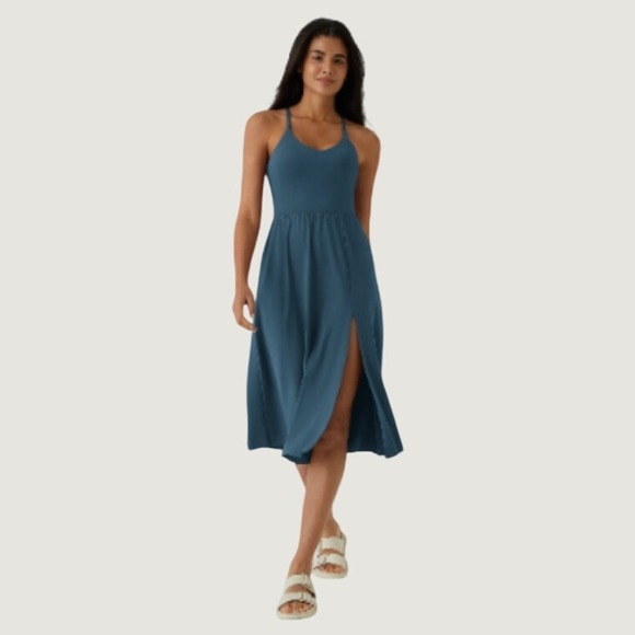 HALARA Dresses & Skirts - Halara Everyday Midi Chill Dress La Land Womens Medium Blue Nylon Slit Racerback
